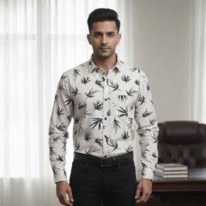 Monochrome Printed Cotton Formal Shirt
